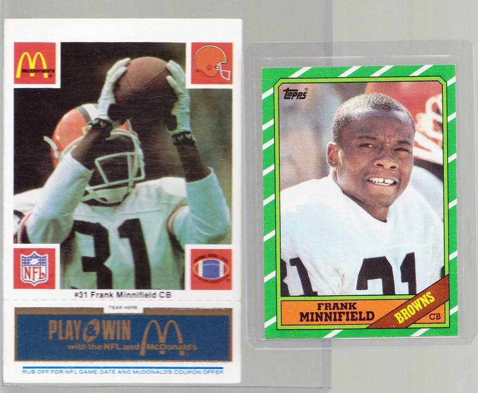 Frank Minnifield Rookie 1986 McDonald's BLUE Tab & 1986 Topps #198 Browns - Image 1 of 1