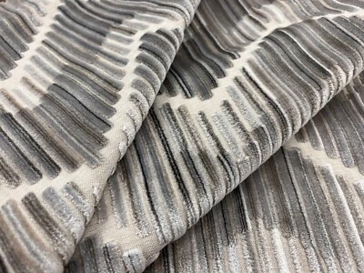 Kravet Couture Flamestitch Chevron Velvet Fabric- Highs & Lows / Silver 4.10 yds - Image 1 of 3