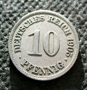 OLD COIN OF GERMANY 10 DEUTSCHES REICH PFENNIG 1905 A BERLIN GERMAN EMPIRE - Picture 1 of 2