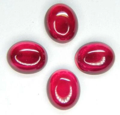 4 PCS. / 10.34CT. OVAL CABOCHON CUT 9x7 MM. PIGEON BLOOD RED RUBY LAB CORUNDUM - Image 1 of 2