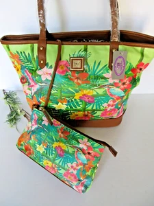 Sharif Hawaiian Floral Shoulder Deep Tote Purse with Matching Wristlet - NWT - Picture 1 of 12