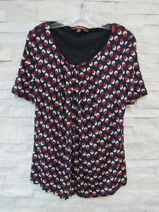 Max Mara Studio Navy Blue Red Ivory Polka Dot Silk Jersey Short Sleeve Top S - Picture 1 of 6