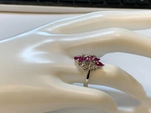 14K SOLID WHITE GOLD GENUINE DIAMOND &RUBY FEMALES RING ESTATE P0XXX - Picture 1 of 9