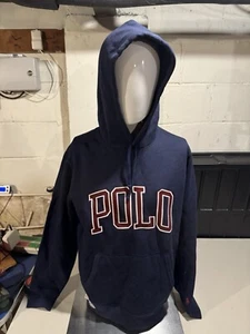 Polo Ralph Lauren Logo Collegiate Letterman Navy Fleece Hoodie Spell Out Gr. M - Bild 1 von 5