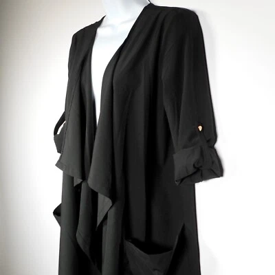 Ya Los Angeles Black S Kimono Jacket Open Front Draped Duster Cocktail Party - Image 1 of 4