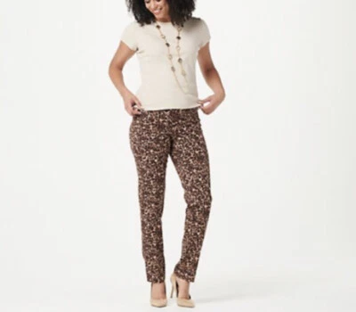 Isaac Mizrahi Live! - 24/7 Stretch Animal Slim Leg Pants  Women’s Sz 8 Brown - Imagem 1 de 4