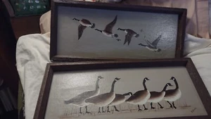 E. Dunn  Geese  Framed Signed Paintings 9.25" X 21.5" - Picture 1 of 4