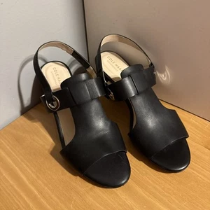Women’s Size 9 Black Leather Chunky Heel Sandals By Cole Haan - Picture 1 of 8