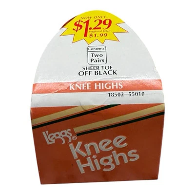 Nuevo en Paquete Vintage L'eggs 2 pares punta transparente negra banda ancha hasta la rodilla 18502 Foto 1 de 4