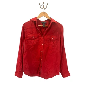 Lauren Ralph Lauren Red 100% Linen Button Down Shirt Women's Long Sleeve - Picture 1 of 8