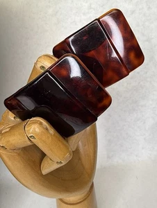 Vtg Art Deco Style Tortoise Shell Lucite Large Shoe Clips 2" Made France Tip Toe - Picture 1 of 8