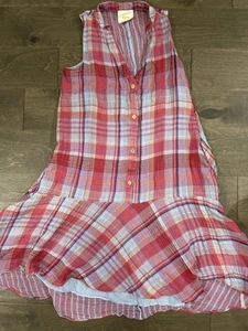 Maeve Anthropologie Women's Pink/Orange Plaid Sleeveless Flounced Mini Dress M - Picture 1 of 4
