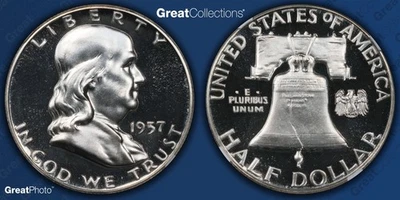 1957 Franklin meio dólar prova NGC PF 68 CAMEO PR68CAM moeda gelada 50C - Imagem 1 de 3