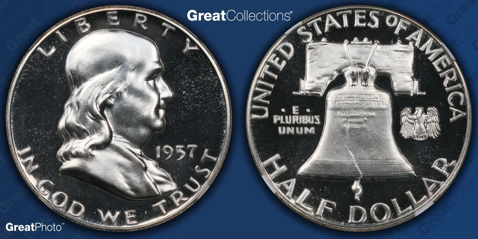 1957 Franklin Half Dollar Proof NGC PF 68 CAMEO PR68CAM Frosty Coin 50C - Image 1 of 3