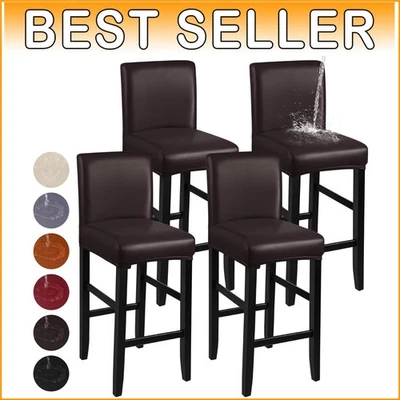 Set of 4 Waterproof Faux Leather Bar Stool Slipcovers in Coffee - Modern Style - Image 1 of 4