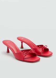 Mango Women's Red Slingback Bow Kitten Heel Sandals Size 4 NWT - Picture 1 of 10
