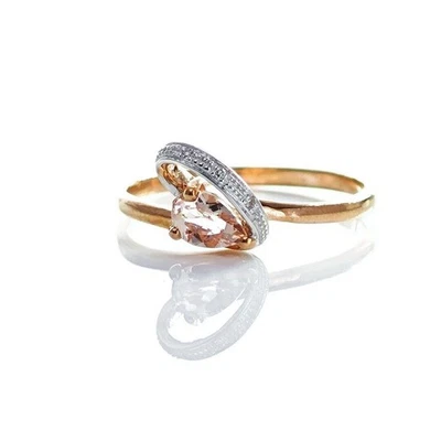 9ct Morganite Diamond Ring Size N1/2 Rose Gold Pink 0.33ct Natural Gift - Image 1 of 4