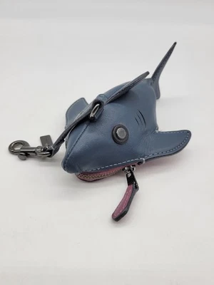 COACH SHARKY BLUE/PURPLE LEATHER ZIP COIN PURSE BAG CHARM 21097 - Image 1 of 4