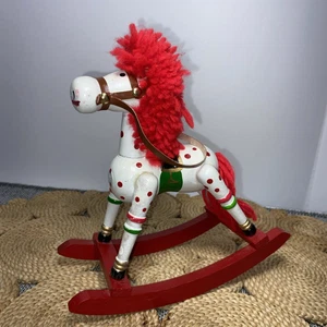 Vintage klassisch 7" Holz Schaukelpferd Weihnachten Spielzeug rot & weiß Dekor - Bild 1 von 15