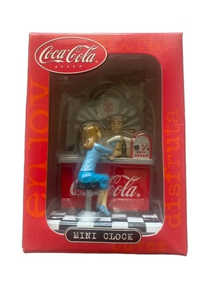 Coca-Cola Brand Mini Clock CCM92 Collectible Girl at Soda Fountain NIB Vintage - Image 1 of 4