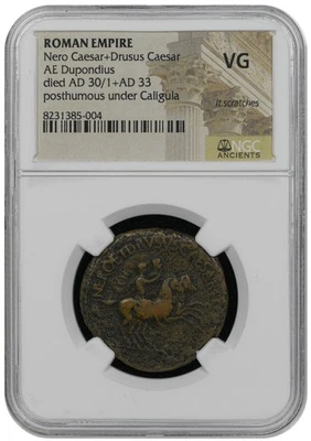 Nero Drusus Caligula's Brothers. Struck under Caligula 30-33 AD AE Dupondius NGC - Image 1 of 2