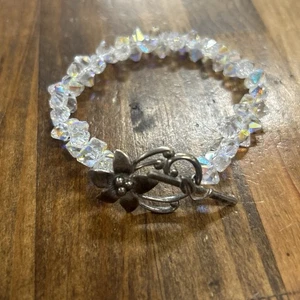 Bracciale in argento sterling 8" con strass bianchi iridescenti grossi 19,55 grammi - Foto 1 di 4