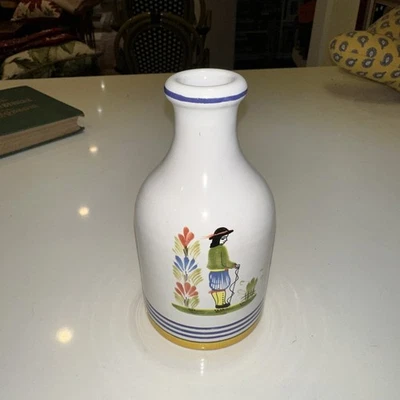 Vintage Mid Century Italian Pottery Bottle Vase in Quimper Breton Man - Image 1 of 4