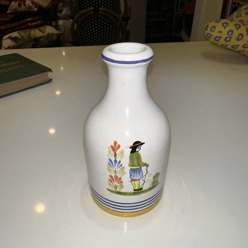 Vintage Mid Century Italian Pottery Bottle Vase in Quimper Breton Man - Image 1 of 4