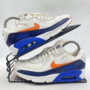 Nike Air Max 90 White Blue Orange Trainers Size UK 4.5 Womens Leather Gym Yoga - Picture 1 of 8