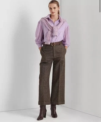Ralph Lauren Women’s Cropped Pant  SZ 8 NWT $195 Herringbone Wide-Leg Wool Blend - Image 1 of 4