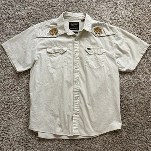 Camisa Howler Bros ACL Corte Cruzado Deluxe a Presión Talla L Beige AMARILLO ROSA Austin Texas - Imagen 1 de 8