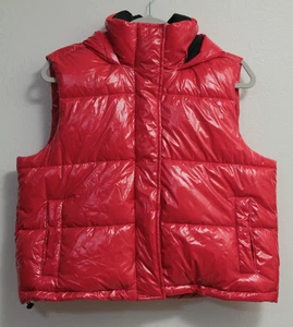 Lou and Grey Red Hooded Puffer Nylon Vest Pockets Lined Zipper/Snaps Size Small - Picture 1 of 9
