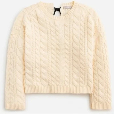 J Crew Tie Back Cable Knit Sweater Small Cream Wool Pullover Fisherman Preppy - Image 1 of 4