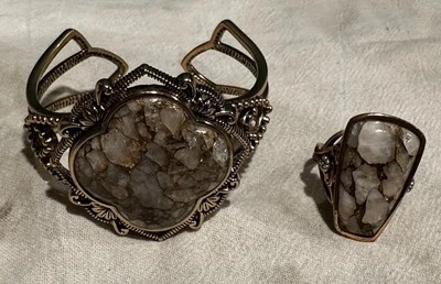 Brazalete y anillo Barse Studio Sanibel bronce calcita tamaño 10,75 piedra dorada Foto 1 de 4