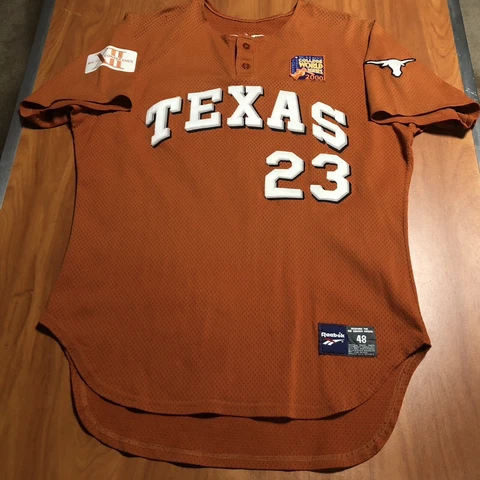 Game Worn Texas Longhorns 2000 NCAA College World Series Baseball Jersey Used 48 Cover
