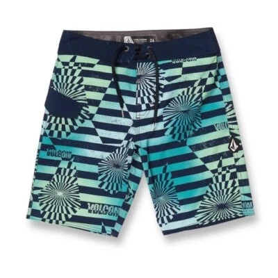 VOLCOM MOD STONE STRIPE BOARDSHORT Blue Green size 29 beach summer vacation - Image 1 of 4
