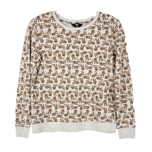 Max Youth Sweatshirt Girls Size Small 10 Brown Dog Print Crew Neck Gray - Picture 1 of 8