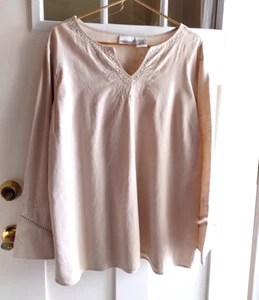 Fashion Bug Women's Linen pullover embroidery Tunic Plus 18/20W Long Sleeve Tan - Bild 1 von 6