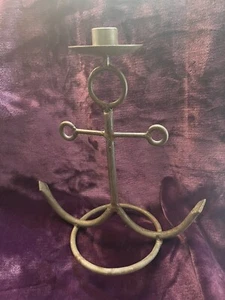 Brown Wrought Iron Table Top Anchor Shape Taper Candlestick Holder 11.5" H - Picture 1 of 4