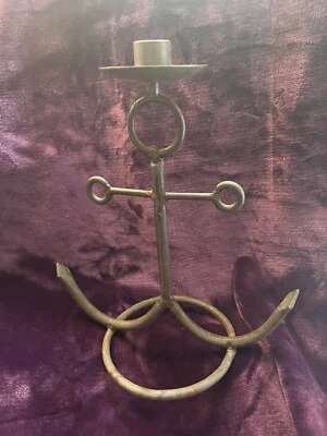 Brown Wrought Iron Table Top Anchor Shape Taper Candlestick Holder 11.5" H - Image 1 of 4