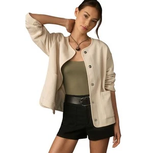 SANCTUARY strukturiertes Strick Langarm Shacket Druckknopfverschluss Taschen cremefarben neu mit Etikett Small - Bild 1 von 10