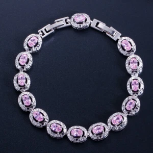 Round Cut Silver Plated Cubic Zircon Tennis Bracelet Women Bridal Blue Jewelry - Picture 1 of 17