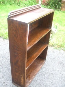 Antique oak bookcase, 1930s Deco era, , adjustable shelves, fast economy post - Picture 1 of 22