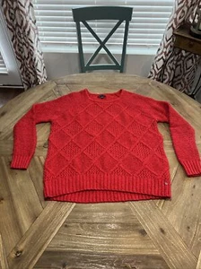 American Eagle Sweater Women's Medium Long Sleeve Crew Nec Red Cable Knit Casual - Picture 1 of 11