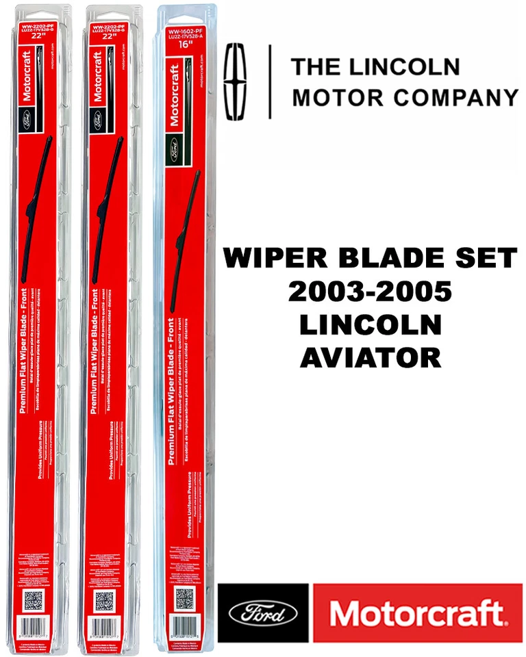 Juego de 3 escobillas limpiaparabrisas originales Motorcraft OEM para Lincoln Aviator 2003-2005 Foto 1 de 2