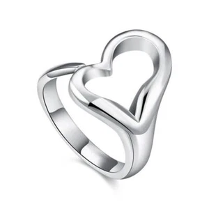 Silver Plated Adjustable Open Love Heart Statement Ring Hollow Thumb Jewellery - Picture 1 of 6