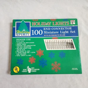 Vintage Holiday Spirit 100 Miniatur klare Lichterkette Set Innen 32 Fuß weißer Draht - Bild 1 von 7