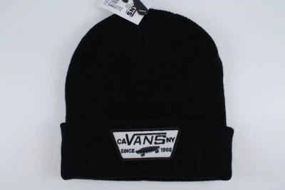 VANS MILFORD BEANIE BLACK/WHITE ACRYLIC CUFF HAT CAP MERROW PATCH MEN WOMEN NEW - Image 1 of 4