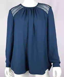 Anne Klein Women's Pullover Top Size 12 Long Sleeves Juniper Teal Lace - Picture 1 of 9