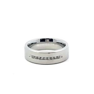 Men's Triton Cobalt .25ctw Round Natural Diamond 8mm Comfort Fit Band Ring - Picture 1 of 16